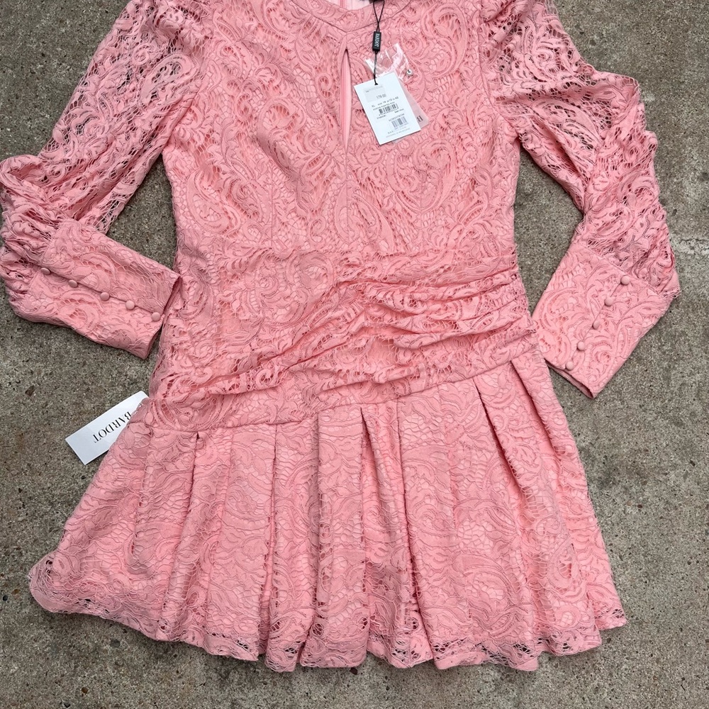 Bardot Pink Lace Long-Sleeve Party Dress